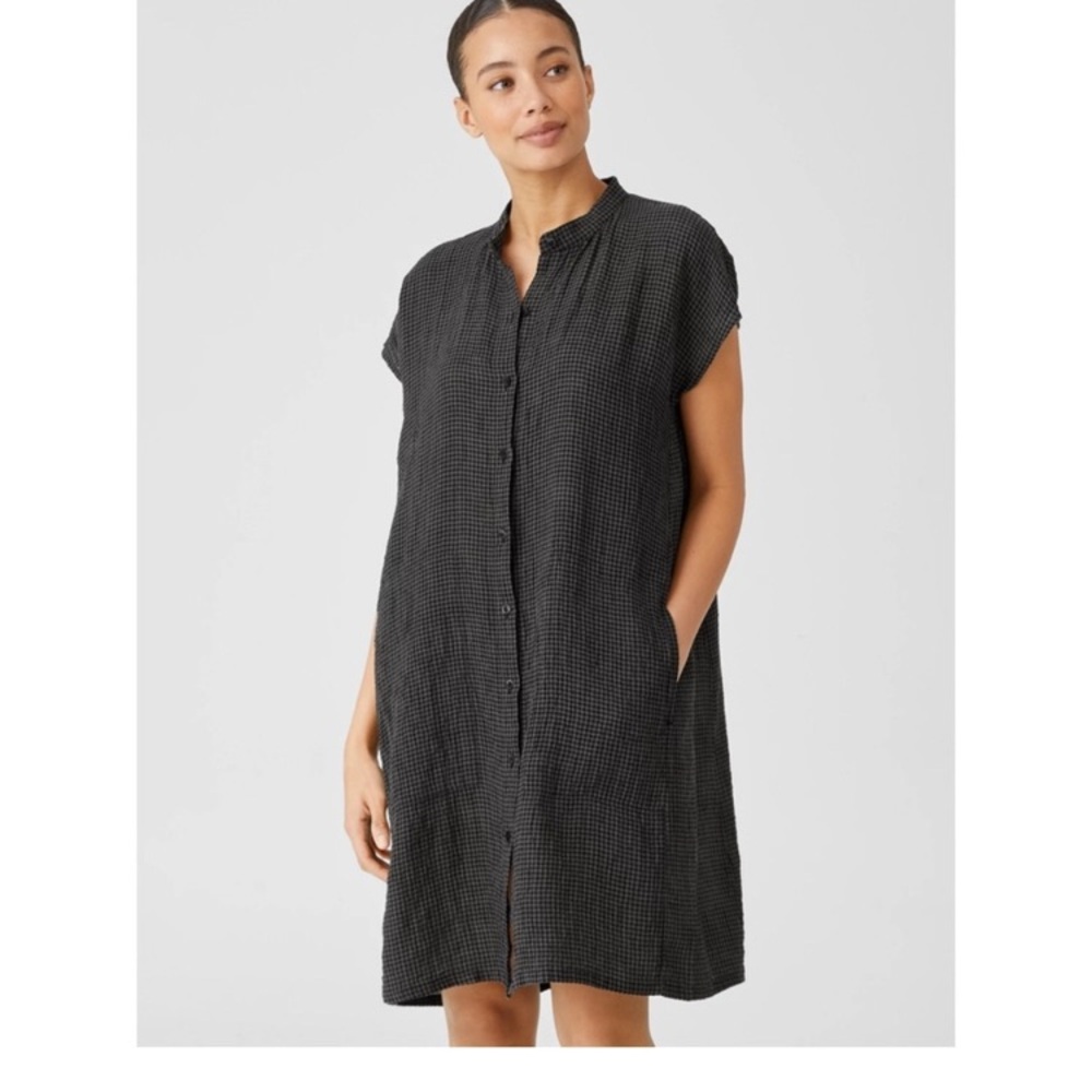 Eileen Fisher Puckered Organic Linen Shirt Dress Medium